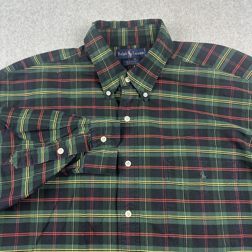 Ralph Lauren Shirt Mens L Plaid Button Up Big Shirt Long Sleeve Casual Preppy
